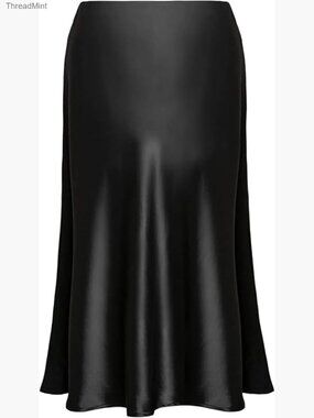 High Waist Satin Midi Skirt Flared Summer Casual Elastic Skirt